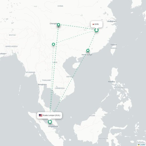Mapa lotu bezpośredniego Nanchang – Kuala Lumpur