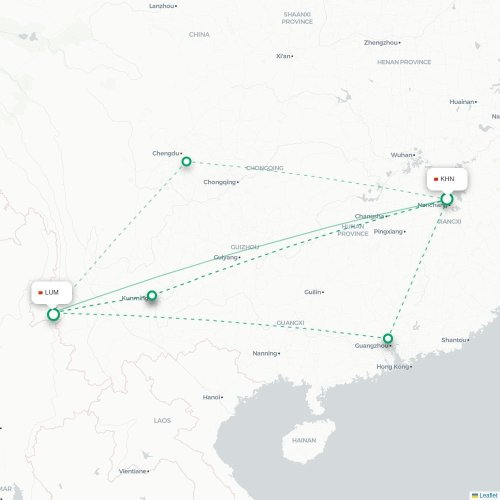 Mapa lotu bezpośredniego Nanchang – Dehong