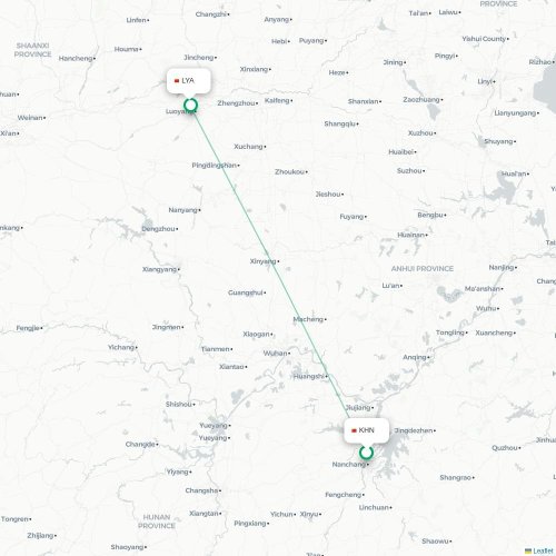 Mapa lotu bezpośredniego Nanchang – Luoyang