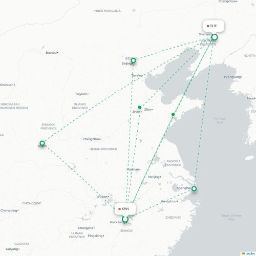 Mapa lotu bezpośredniego Nanchang – Shenyang