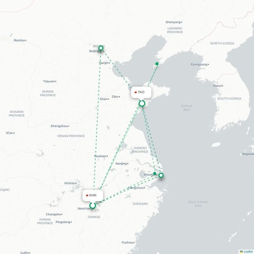 Mapa lotu bezpośredniego Nanchang – Qingdao