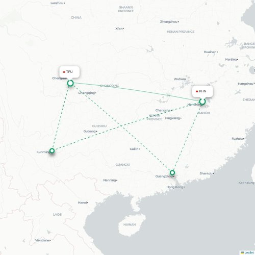 Mapa lotu bezpośredniego Nanchang – Chengdu