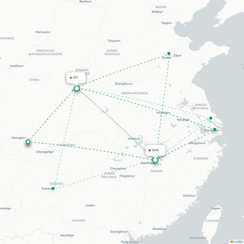 Mapa lotu bezpośredniego Nanchang – Xi'an