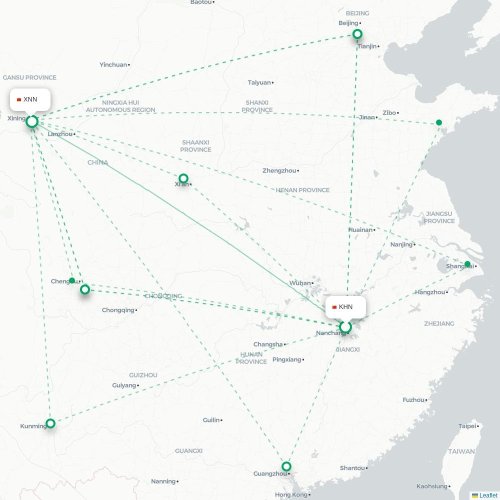 Mapa lotu bezpośredniego Nanchang – Xining