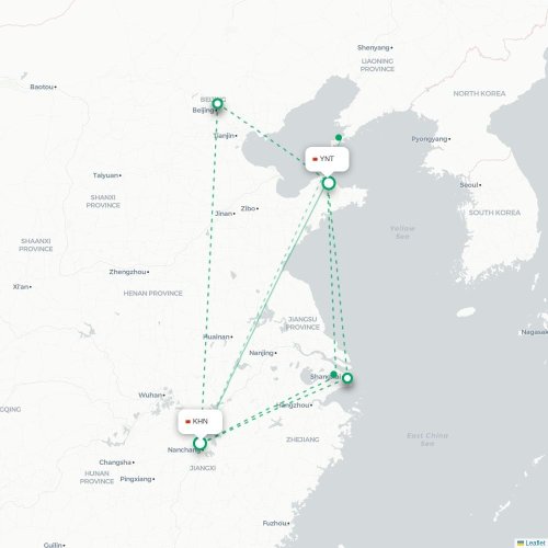 Mapa lotu bezpośredniego Nanchang – Yantai