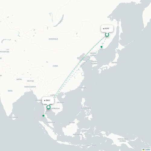 Mapa lotu bezpośredniego Chabarowsk – Bangkok