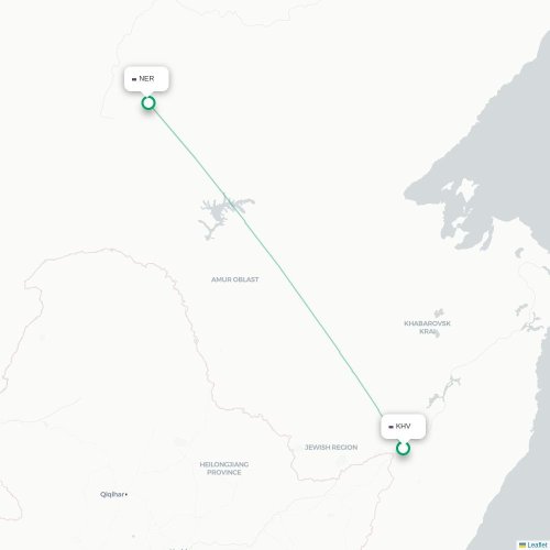 Mapa de vuelo directo Jabárovsk - Neryungri