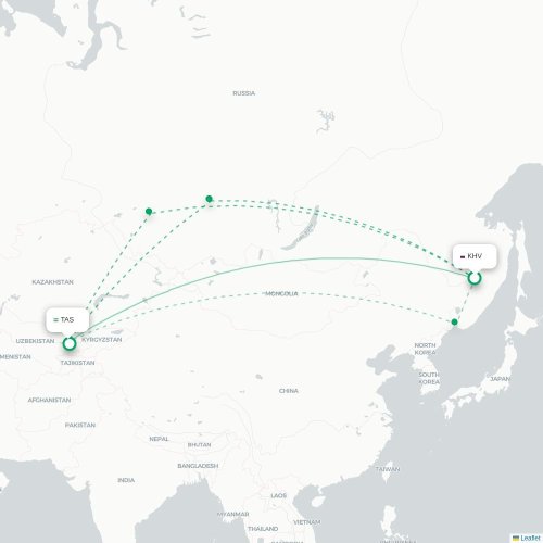 Mapa lotu bezpośredniego Chabarowsk – Taszkent
