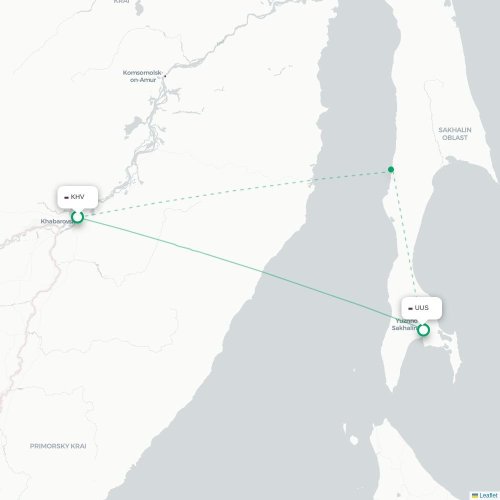 Mapa lotu bezpośredniego Chabarowsk – Jużno-Sachalińsk