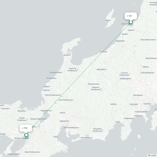 Mapa lotu bezpośredniego Niigata – Osaka