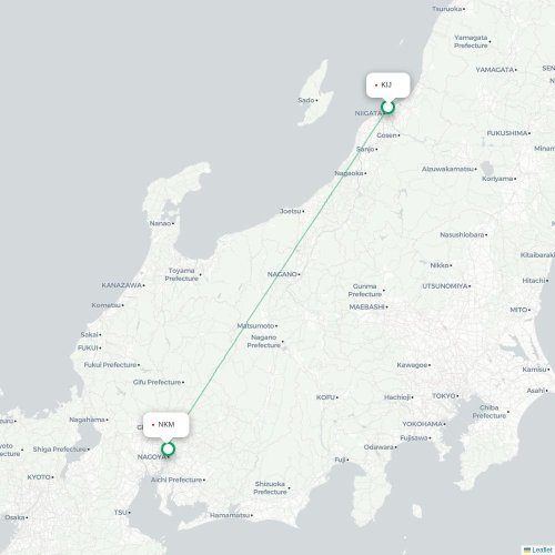 Mapa lotu bezpośredniego Niigata – Nagoja