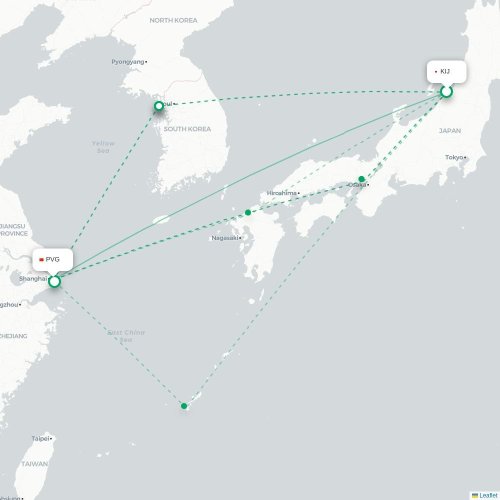 Mapa lotu bezpośredniego Niigata – Szanghaj
