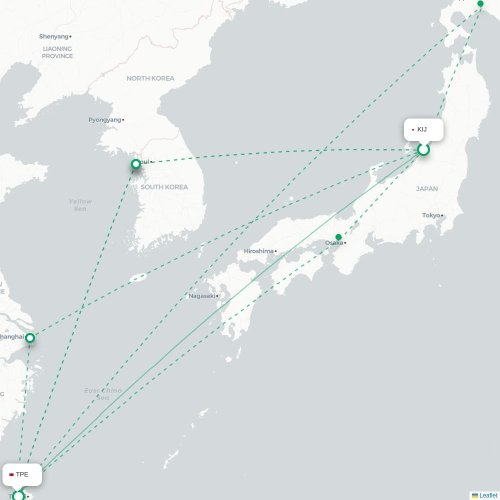 Mapa lotu bezpośredniego Niigata – Tajpej