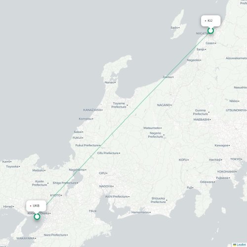 Mapa lotu bezpośredniego Niigata – Kōbe