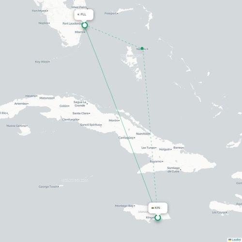 Mapa de vuelo directo Kingston - Fort Lauderdale
