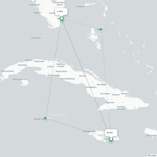 Mapa de vuelo directo Kingston - Miami