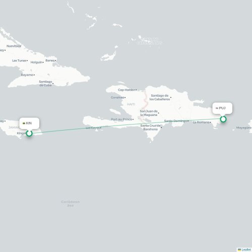Mapa lotu bezpośredniego Kingston – Punta Cana