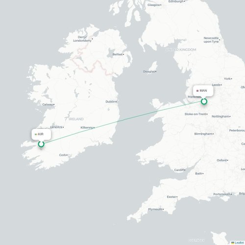Mapa lotu bezpośredniego Milltown (Kerry) – Manchester