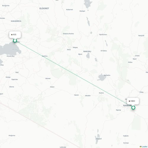 Mapa de vuelo directo Kisumu - Nairobi