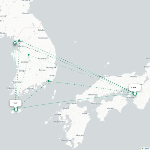 Mapa lotu bezpośredniego Osaka – Czedżu