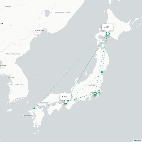 Mapa lotu bezpośredniego Osaka – Sapporo