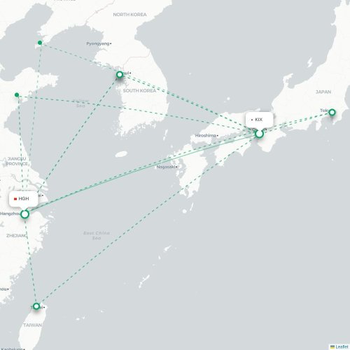 Mapa lotu bezpośredniego Osaka – Hangzhou