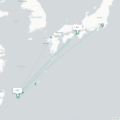 Mapa lotu bezpośredniego Osaka – Ishigaki
