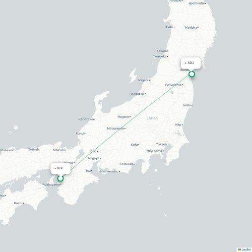 Mapa lotu bezpośredniego Osaka – Sendai