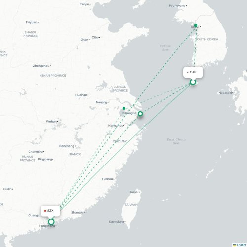 Mapa lotu bezpośredniego Osaka – Shenzhen