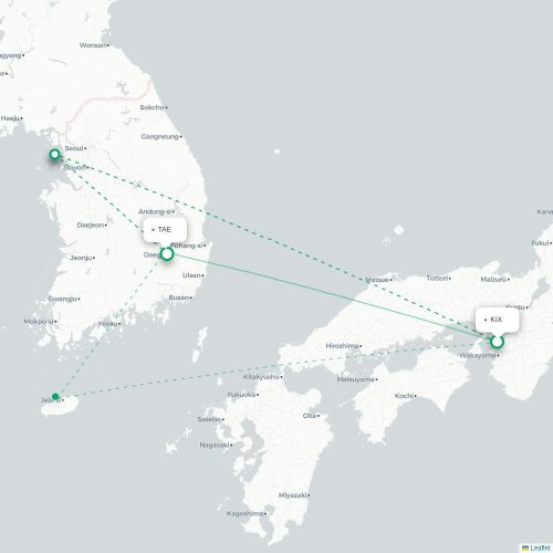 Mapa lotu bezpośredniego Osaka – Taegu