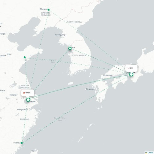 Osaka - Wuxi kort over direkte fly
