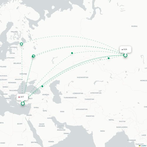 Mapa de vuelo directo Krasnoyarsk - Antalya