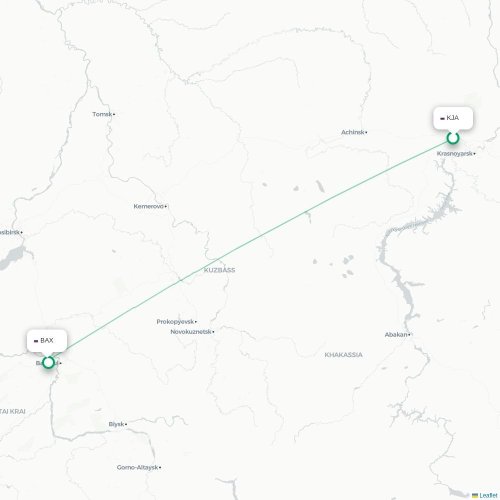 Krasnoyarsk - Barnaoel kaart van rechtstreekse vlucht