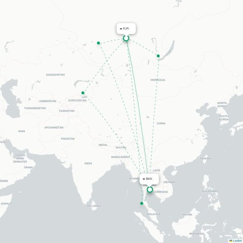 Mapa de vuelo directo Krasnoyarsk - Bangkok