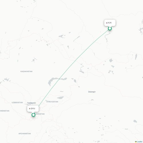 Krasnoyarsk - Doesjanbe kaart van rechtstreekse vlucht