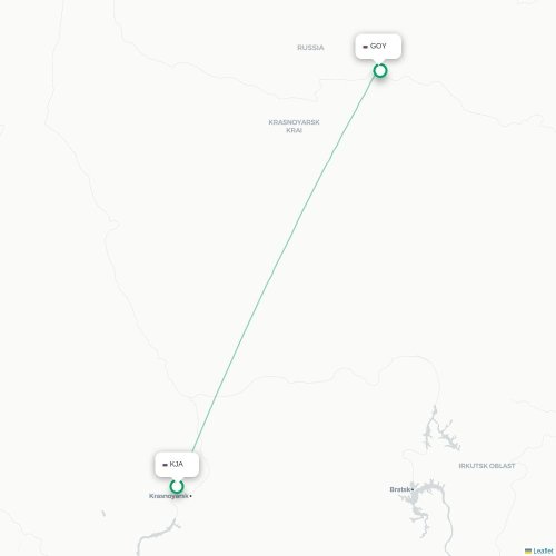 Mapa lotu bezpośredniego Krasnojarsk – Tura