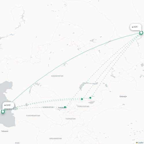 Mapa de vuelo directo Krasnoyarsk - Bakú
