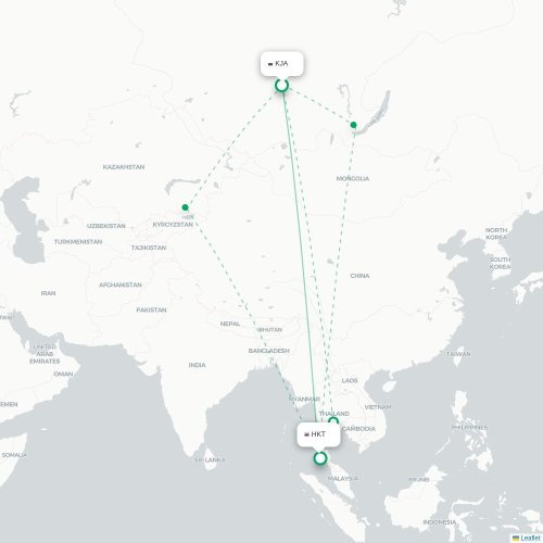 Mapa de vuelo directo Krasnoyarsk - Phuket