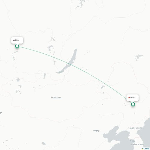 Mapa de vuelo directo Krasnoyarsk - Harbin