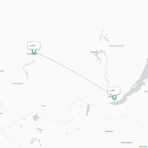 Mapa de vuelo directo Krasnoyarsk - Irkutsk