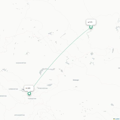 Krasnoyarsk - Choedzjand kaart van rechtstreekse vlucht