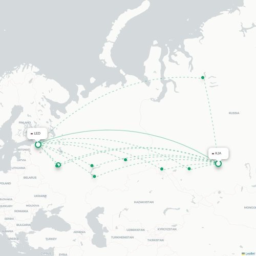 Mapa de vuelo directo Krasnoyarsk - San Petersburgo