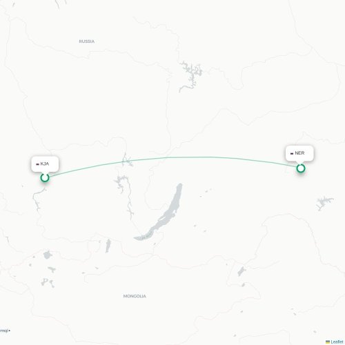 Mapa de vuelo directo Krasnoyarsk - Neryungri