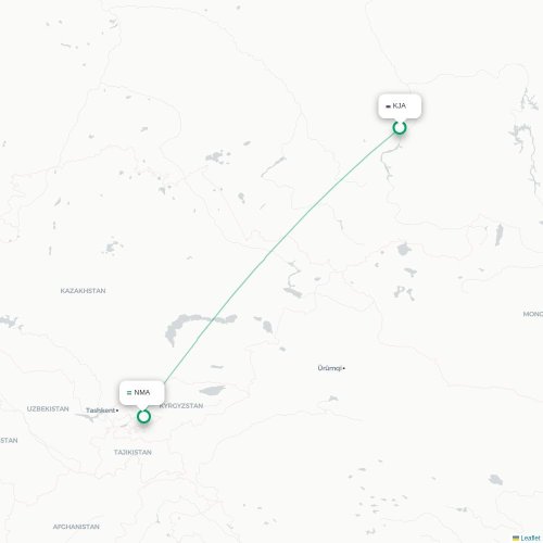 Mapa de vuelo directo Krasnoyarsk - Namangán