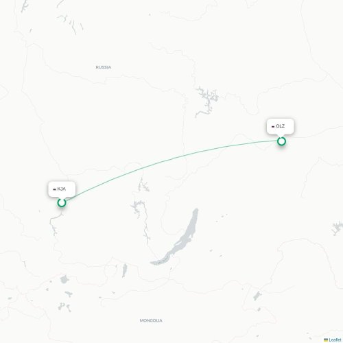 Mapa de vuelo directo Krasnoyarsk - Olyokminsk