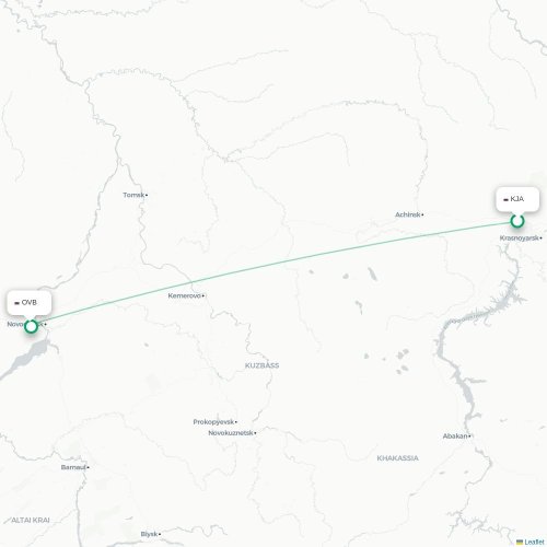 Mapa de vuelo directo Krasnoyarsk - Novosibirsk