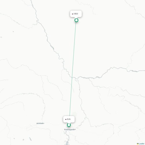 Mapa de vuelo directo Krasnoyarsk - Yeniseyskiy