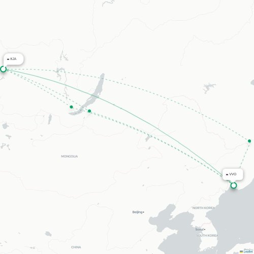 Mapa lotu bezpośredniego Krasnojarsk – Władywostok