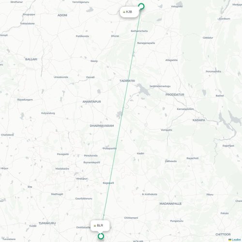 Mapa lotu bezpośredniego Kurnool – Bangalore