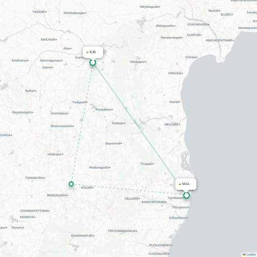 Mapa lotu bezpośredniego Kurnool – Madras